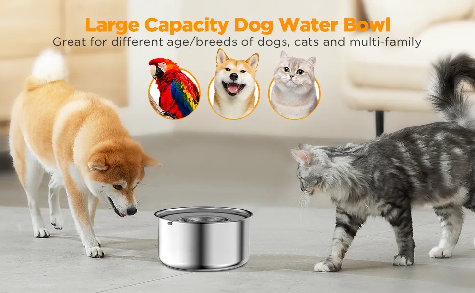 Pet Supplies : Dog Water Bowl No Spill, 4.5L Stainless Steel Dog Floating Bowl