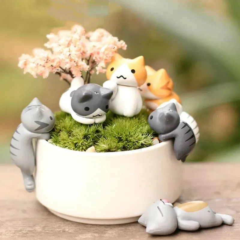 6PcsSet Cartoon Lucky Cat Home Garden Bonsai Decorations Miniatures Gift Lovely Micro Landscape Kitten Miniature Craft 240418