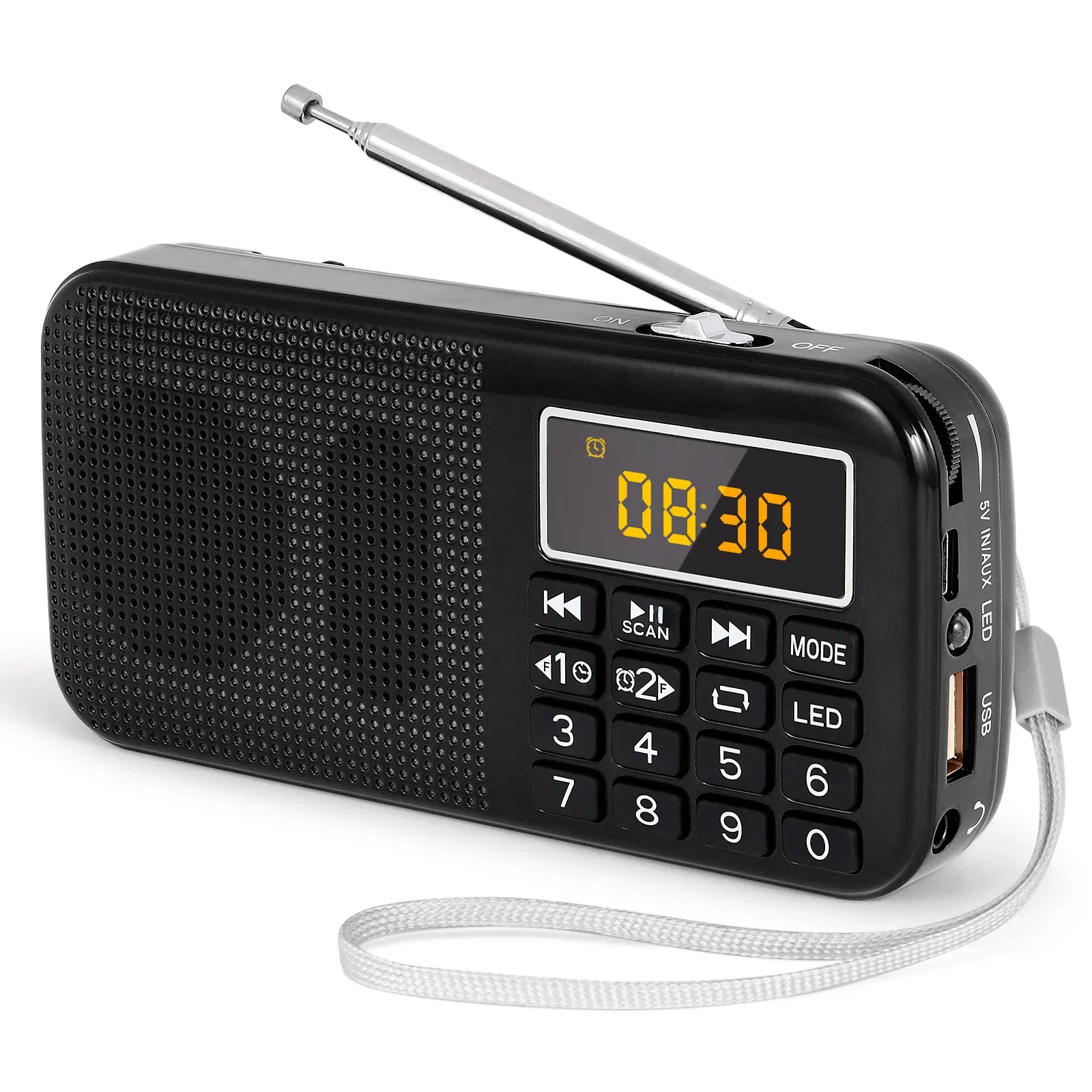 Radio PRUNUS J725 Radio FM Portable Radios Digital Radio Rechargeable Radio USB/SD/TF/AUX Player Flashlight Alarm Clock LED Display