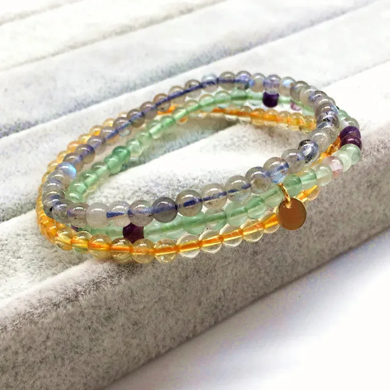 Bracelets Women Set Bracelets 3pcs/Definir Nature Citrine Citral Labradonite Moonstone Flurite Stone Não Vidro 100% realmente cor