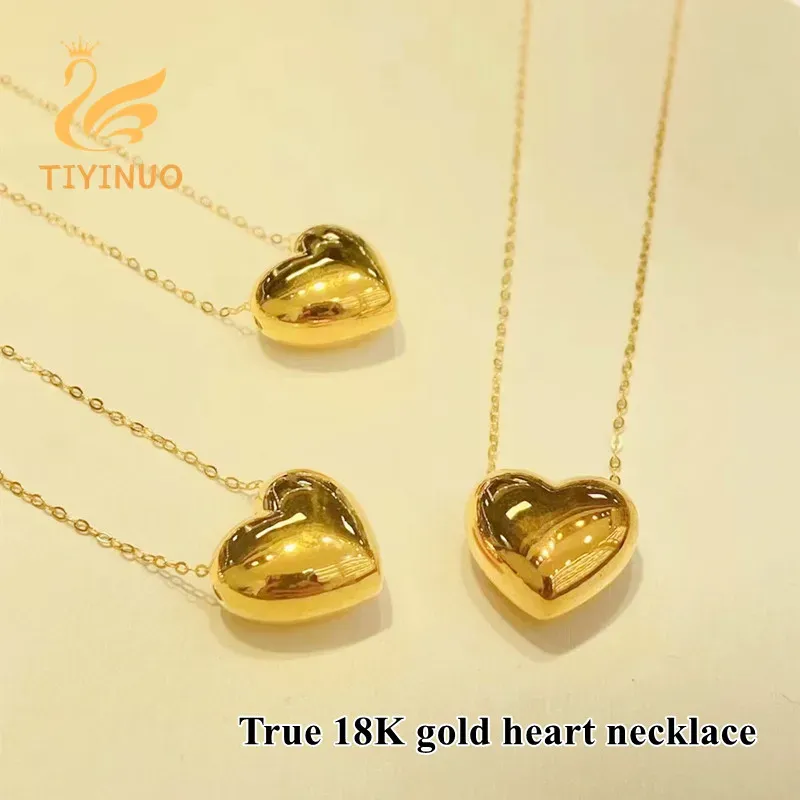 ネックレスTiyinuo AuthingicAu750 Real 18K Gold Heart Love Pendantネックレス