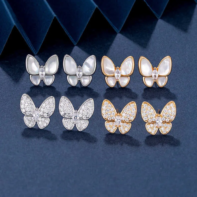 Designer Original Gold Van Butterfly Earrings Full of Diamond Fritillaria Shell Super Immortal Light Luxury Advanced and Simple jewelry