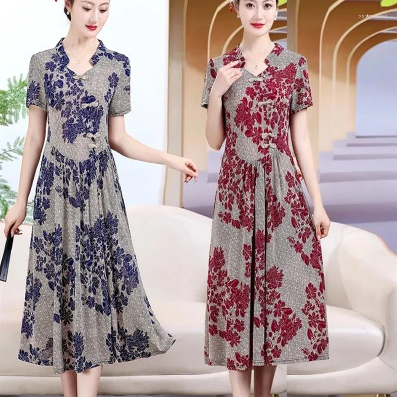 Feestjurken eenvoudige casual zomerzak vrouwen retro buckle floral printe elegante midi jurk slanke vrouwelijke kleding