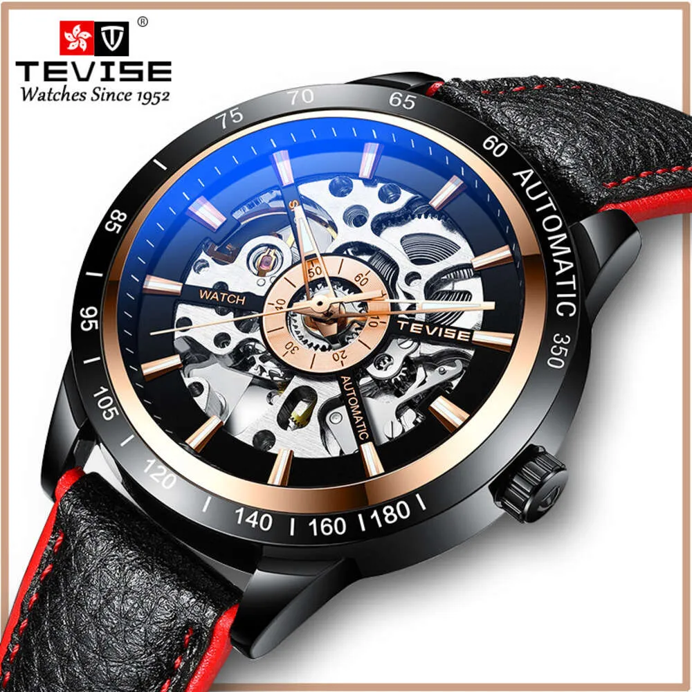 Tevise Swiss Leather Men's Hollow Full-Automatic Mechanical Watch Tiktok Live Broadcast