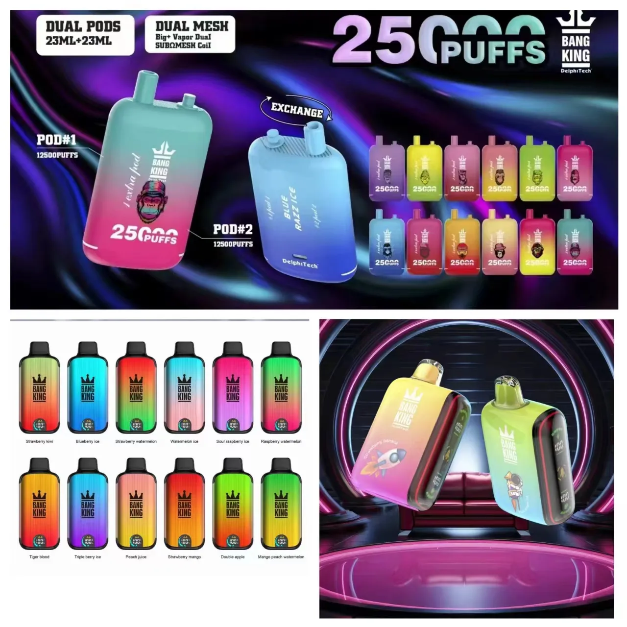 Originele knalbox 25000 Puff 25k Wegeldbare vape 9000 Puffs op pluse -modus 18000 Puffs op reguliere modus Voorgevulde cartridges Pod 600mah Vaper 25000 20k 20000 Puffs