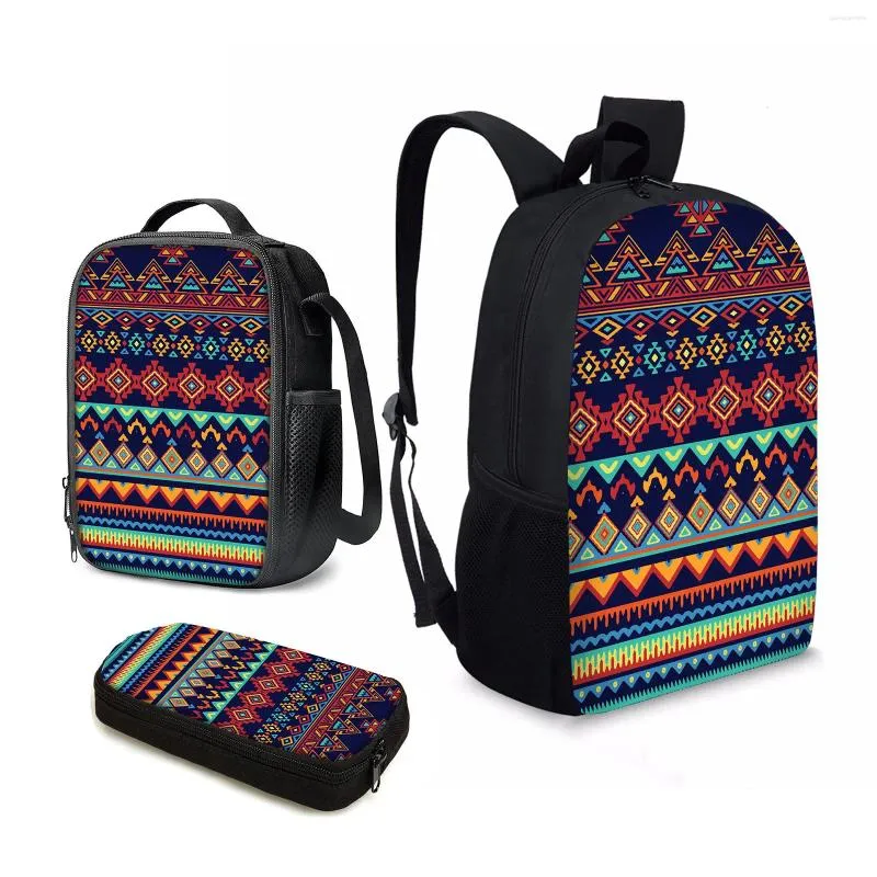 School Bags YIKELUO Fashion Traditional Aztec Print Durable Backpack 3pcs Youth Large Capacity Laptop Bag Casual Knapsack Lunch Gifts