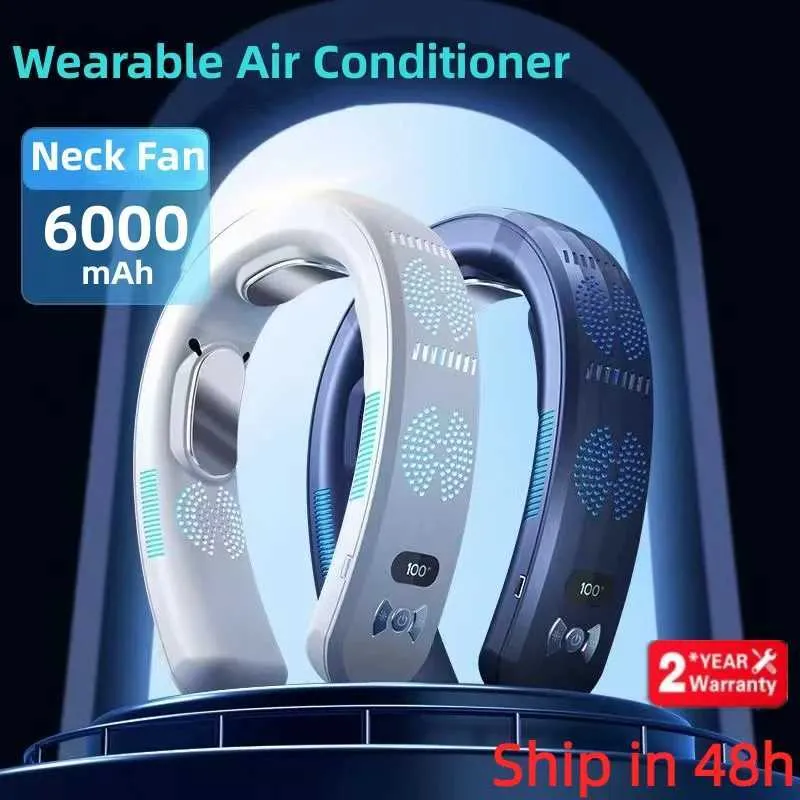Portable Air Coolers Portable Neck Fan Mini Air Conditioner Cooler Bladeless Fan 6000MAh USB RADDABLE HANGING COOLING VÄRME BORTABLE FANS Y240422