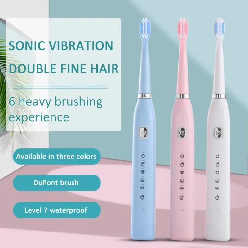 Kopt elektrische tandenborstel ultrasone automatische tandenborstel Zes versnelling USB oplaadbare waterdichte waterdichte zachte haargeluid tandenborstel thuisreizen