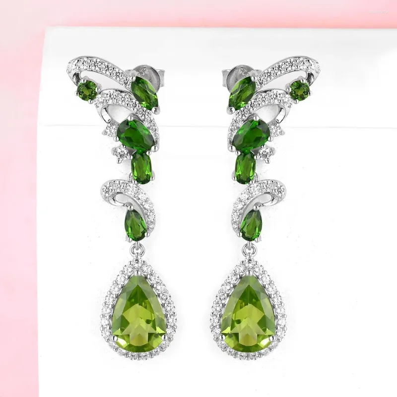 Stud Earrings HT2024 Fine Jewelry Solid 925 Sterling Silver Natural Green Olivine Gemstones 12 8mm For Women Presents