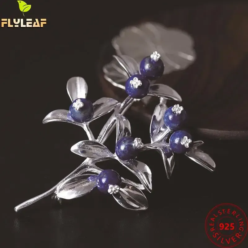 Jewelry Real 925 Sterling Silver Jewelry Natural Lapis Lazuli Blueberry Brooch For Women Original Design High Quality Suit Accessories