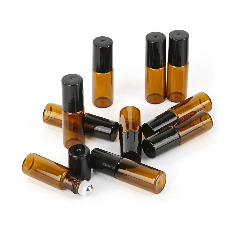 1ml 2ml 3ml 5ml 10 ml Amber Dünnglas Rolle auf Flasche mit Glas/Metallkugel Brauner Rollen ätherische Ölfläschchen