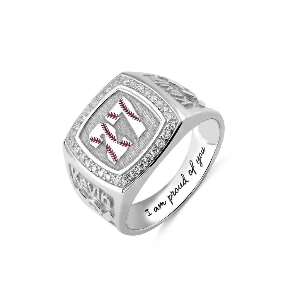 Anneaux Uonney Dropshipping Personnalisé Ring Signet de texture gravée de baseball avec Birthstone Men's Sport Ring Gift pour lui