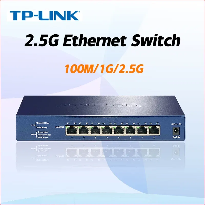 Переключатели Tplink Network Switch 2.5G Switch Ethernet 8port 2500 Мбит / с переключателей RJ45 TLSH1008 Интернет -концентратор LAN Ethernets 1000 Мбит / с