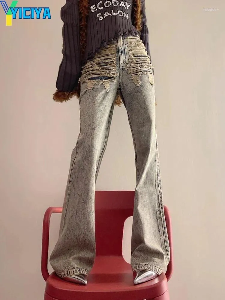 Women's Jeans YICIYA Y2k Style Women Streetwear Full Length Baggy Pants Flare Vintage Wide-legged Denim Trousers