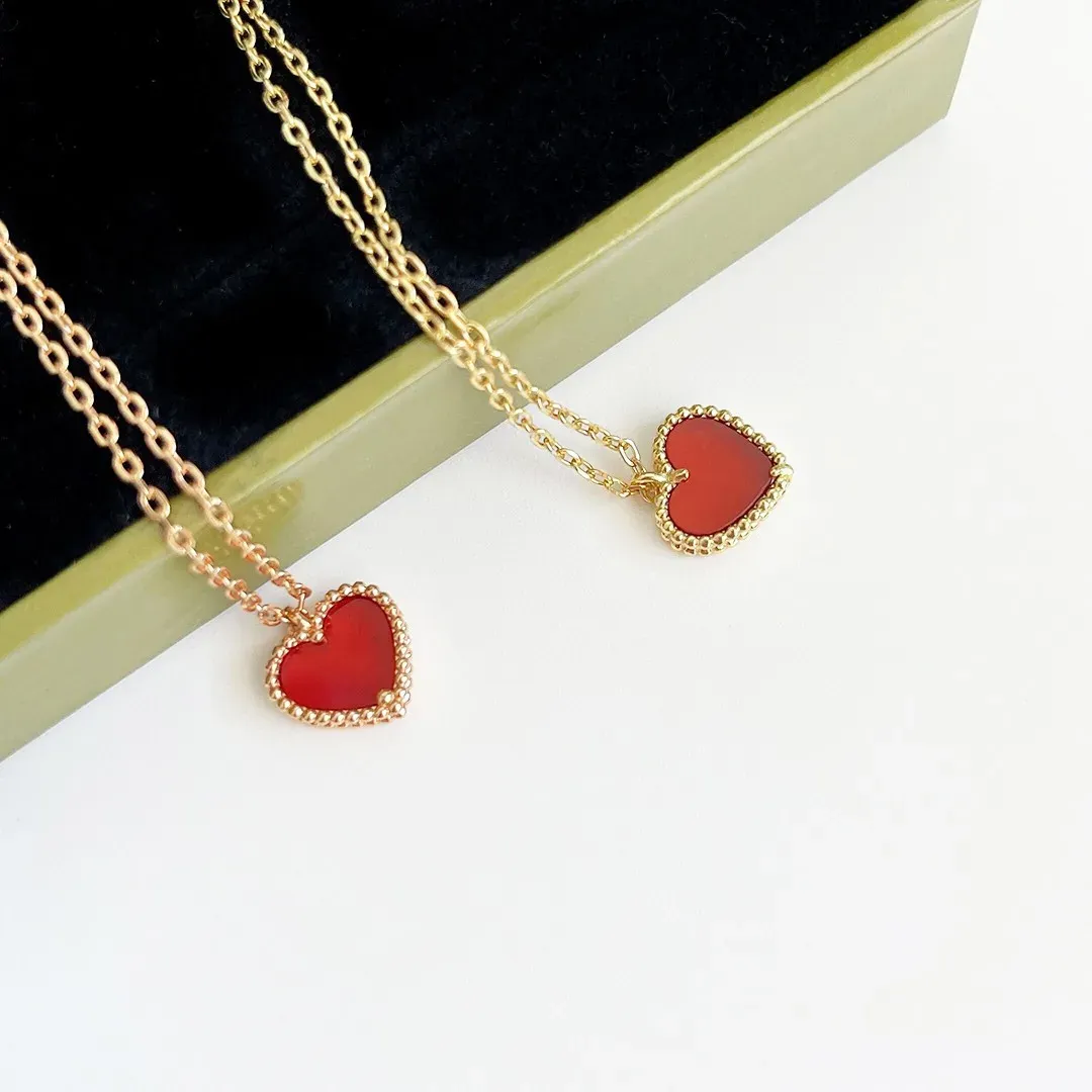 Colares vendendo quente ouro rosa vermelho calcedonia carneliana amor coração pendente pingente feminino colar de moda de luxo da marca de joalheria presente