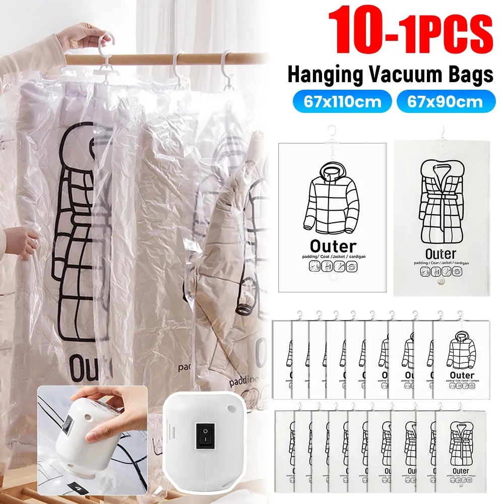 バッグハンギングバキュームバッグスペースセービング衣服圧縮収納バッグ再利用可能な空のポンプ袋衣服ワードローブキルト掃除機