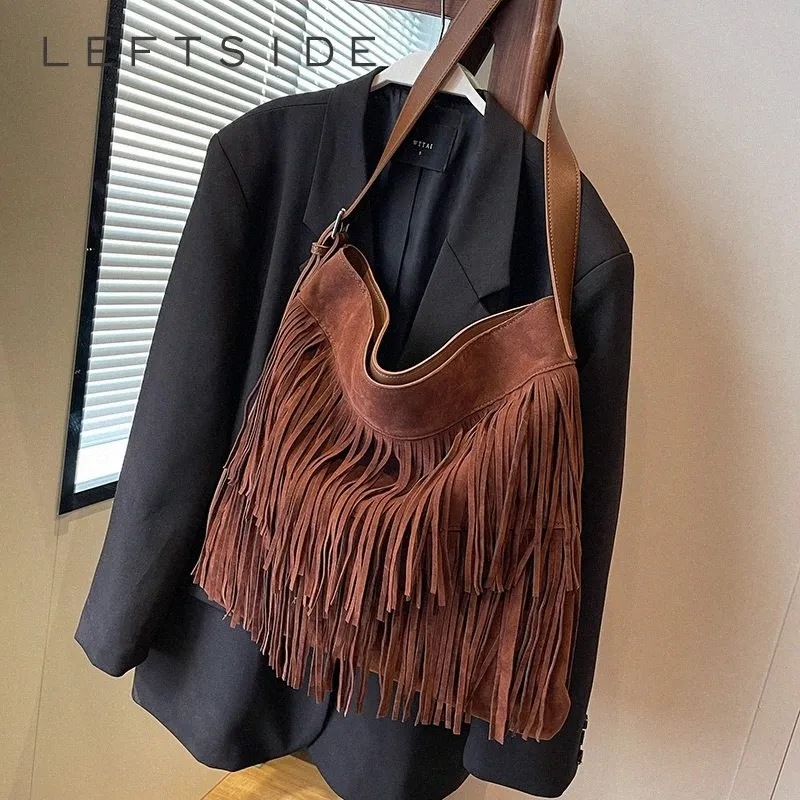 tassels Design Big PU Leather Shoulder Bags for Women 2023 Winter Korean Fi Punk Style Handbags Winter New Underarm Bags l4Cn#