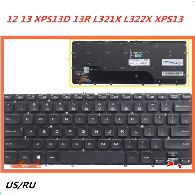 Klavyeler Dizüstü bilgisayar Dell XPS için İngilizce Rus Klavye 12 13 XPS13D 13R L321X L322X XPS13 DOKU DOKU YEDEK DENETİM Klavye