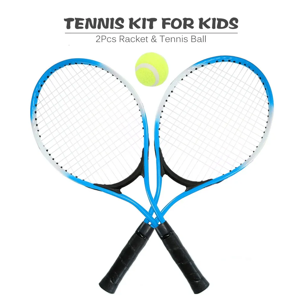 2PCS Kids Outdoor Sports Tennisschläger Stringschläger mit 1 Ball und Deckbeutel Eisenlegierung 3 Farben Optional 240411