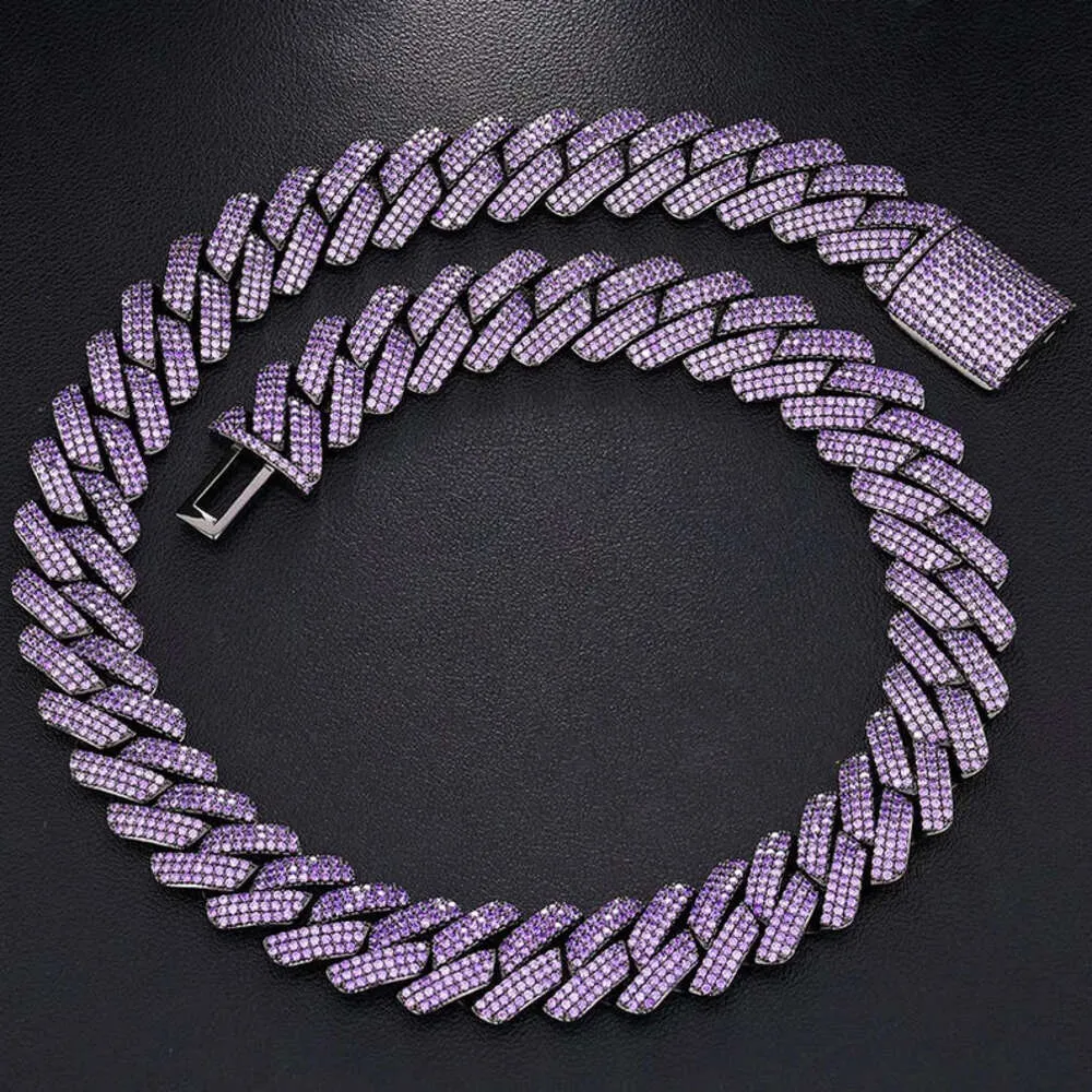 18 mm Hiphop Moisanite Cuban Link Chain Gold plaqué 925 Couleur personnalisée en argent sterling Iced Out Purple VVS Moisanite Cubain Chaîne Cubaine