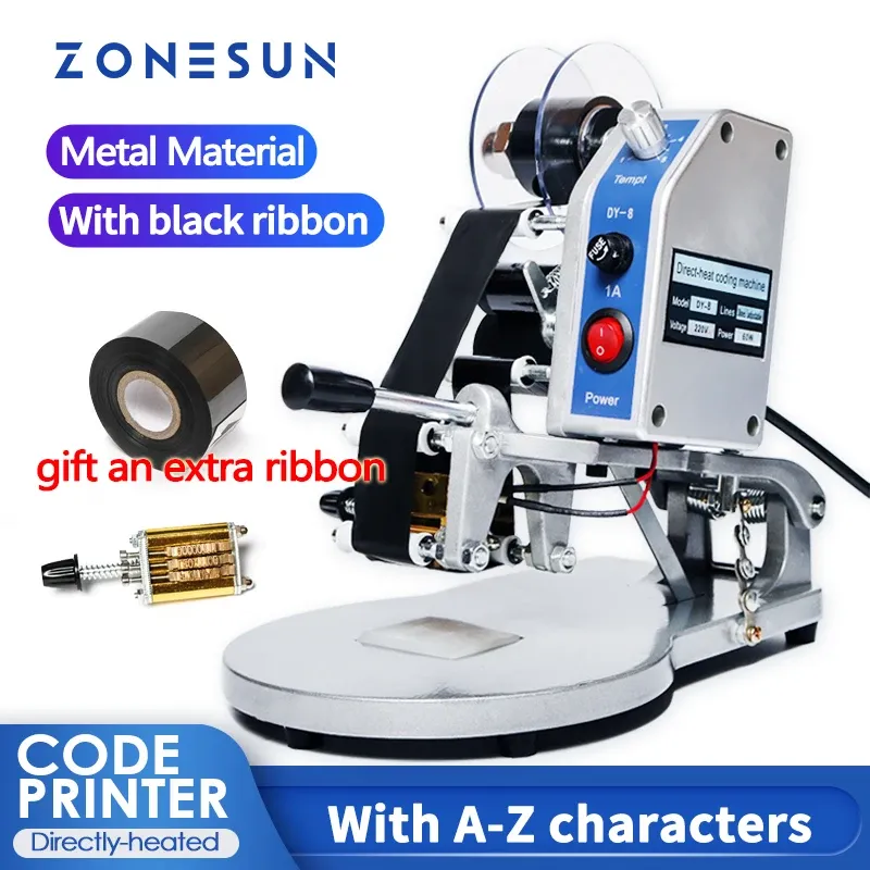 Processors ZONESUN Date Coding Machine Batch Serial Number Printer Manual Expiry Production Date Coder Stamp Flat Surface ZSDY8