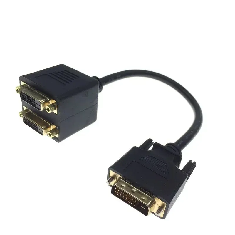 2024 1x2 Adaptador de divisor DVI Cabo 1-DVI Male para DVI24+1 Conector de ouro fêmea 24K para HD1080P HDTV PC Laptop2.para conector masculino para feminino DVI