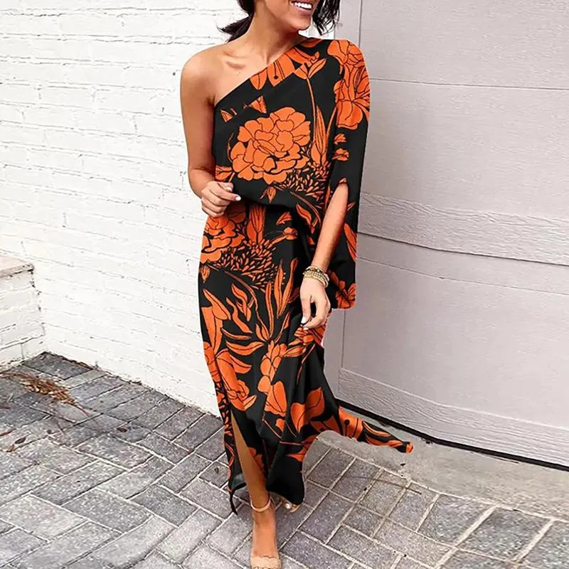 Party Dresses Women's One Shoulder Dress Sexy Slit Hem Floral Printed Fitting Fashion Trend Southeast Asian Resort Style Casual