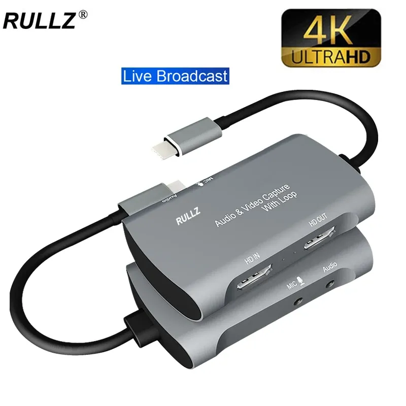 Lans 4K TV LOOP MIC Entrée Type C Carte de capture vidéo 1080p Boîte d'enregistrement de jeu USB 2.0 PC pour PS4 Xbox HD Camera en direct Plaque de streaming