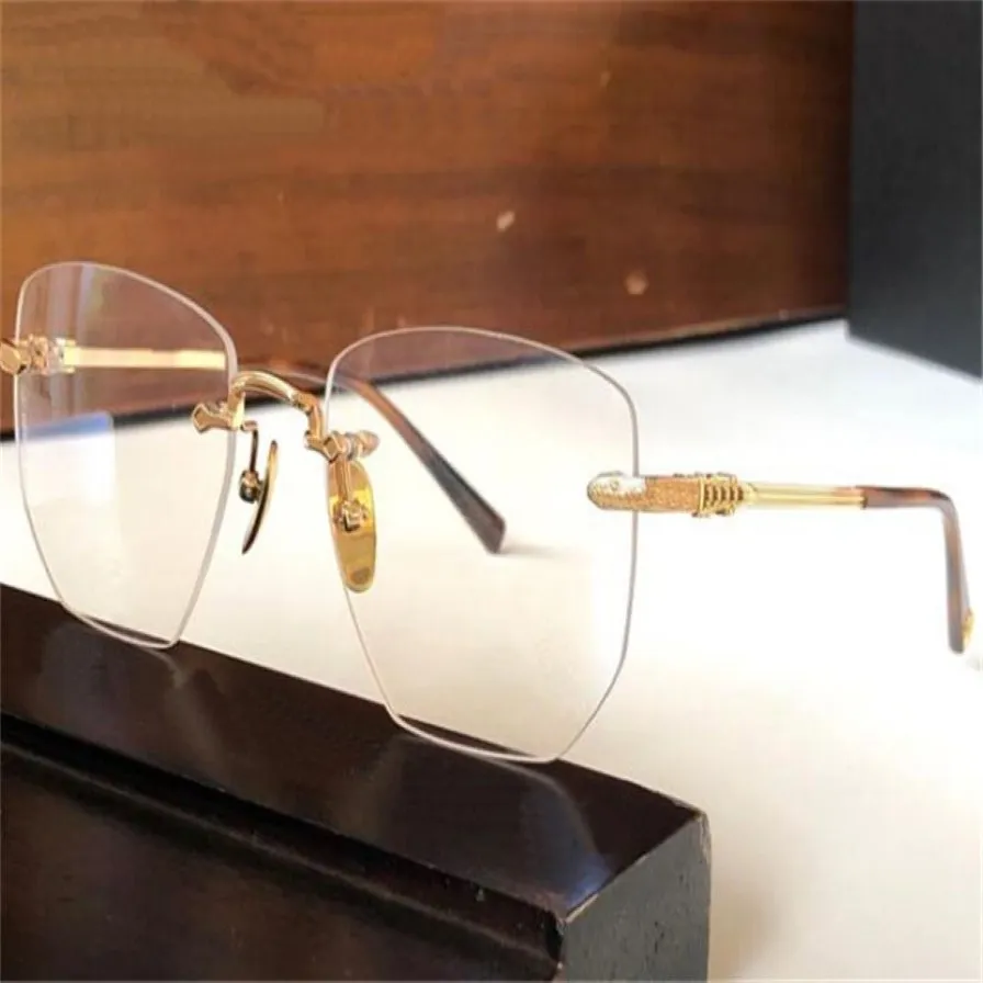 Nya modedesign Optiska glasögon 8086 Oregelbundna fyrkantiga Rimless Frame Titanium Temples Vintage Enkel och mångsidig stil med LE316S