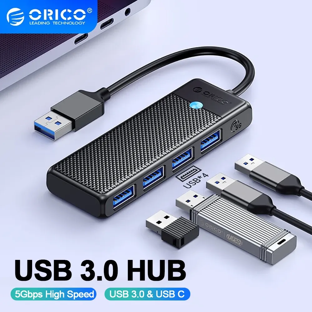 Nav orico typ C Hub USB Hub 3.0 4Port Splitter USB Hub Adapter Expansion Dock Ultraslim OTG Adapter för PC -datortillbehör