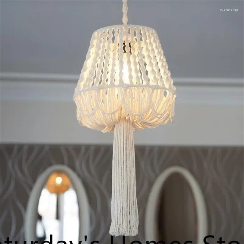 Tapissries macrame boho ljuskronor handgjorda lampskärm hängande lampa täcker takhänge ljus för hem sovrum ljuskronor