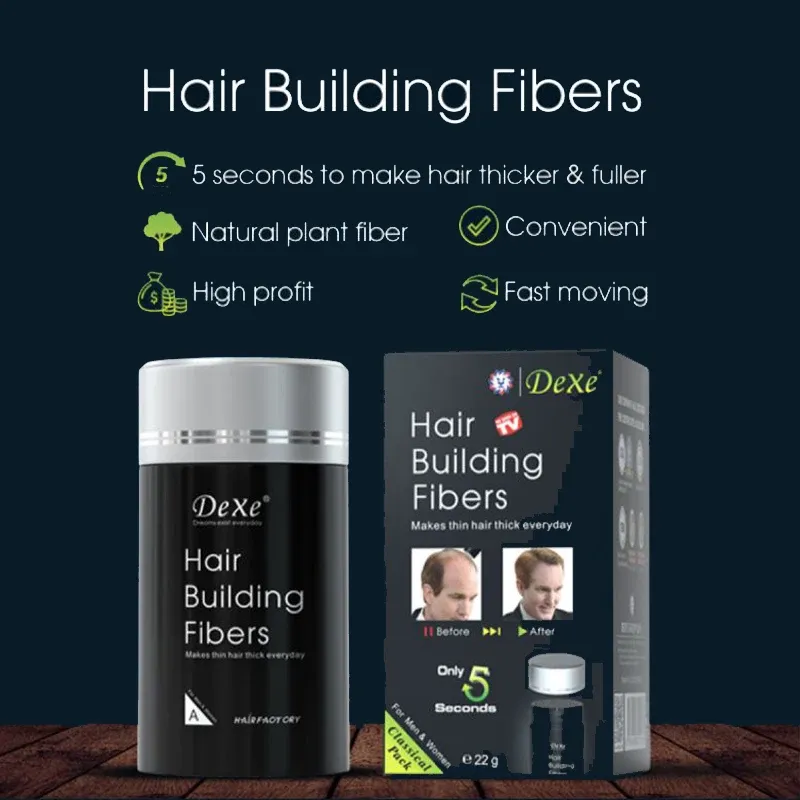 Schampookonditioner dexe håravfall behandling hårväxt fiber pulver snabb tjock fluffig antihair förlust naturlig växt fiber pulver skönhet och hälsa