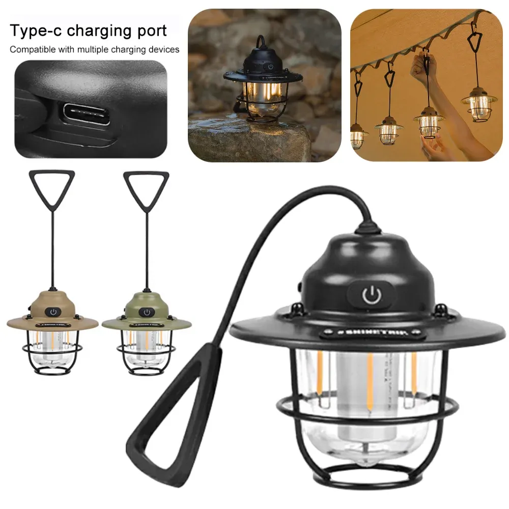 Accessoires Camping Light Retro Atmosphère lustre mini lantre de camping rechargeable Portable Tente de pêche de pêche en plein air Supplies