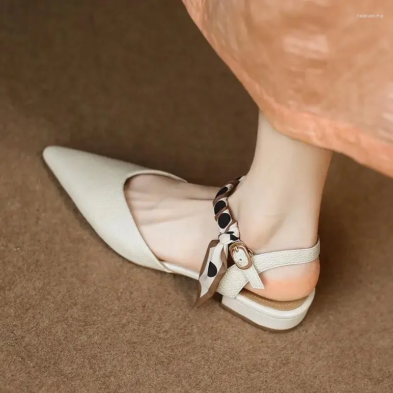 Casual Shoes Summer 2024 Sandals For Women Office Work Outdoor Leather Pointed Toe Flat Rubber Buckles With Low Heels White No Heel Footwear