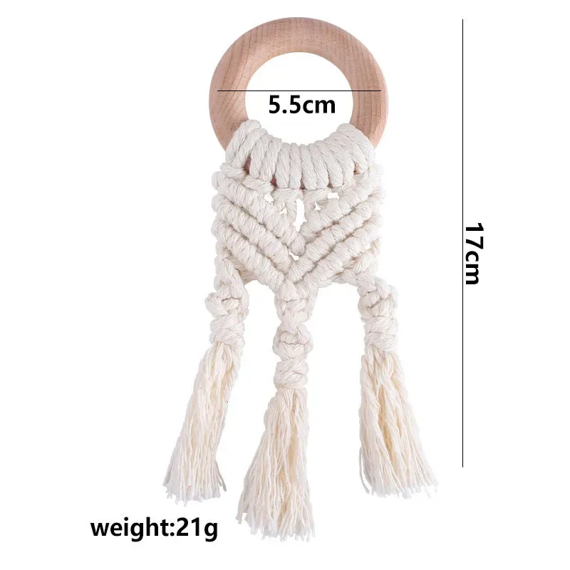 Baby Organic Macrame Teether Crochet Wood Ring Rattle Sensory Teething Toy Infant Room Decoration DIY Crafts Pendant Gender Neutral Baby Toy
