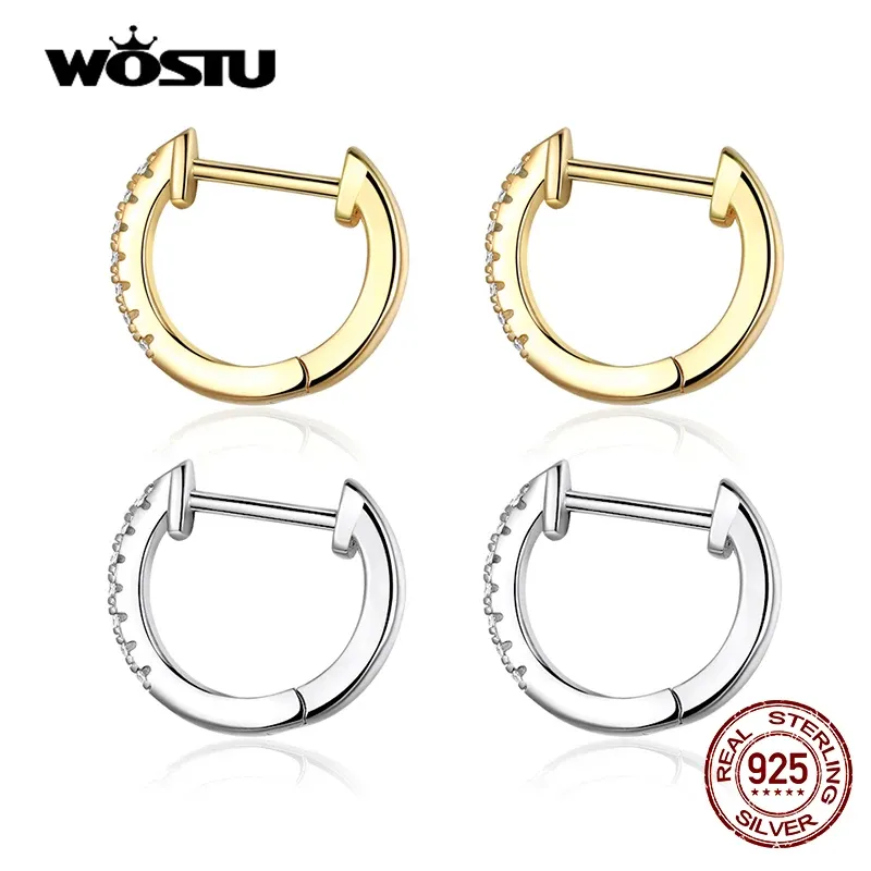 Earrings WOSTU 925 Sterling Silver Solid Small Stackable Hoop Earrings Zircon Stone Round Tiny Ear Aretes Hoops For Women S925 Jewelry