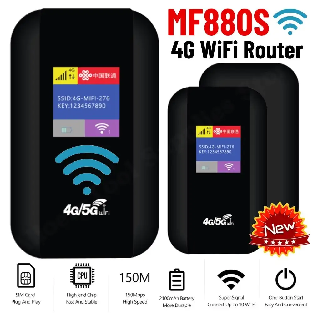 ルーターMF880S 4G LTE WIFIルーターポータブルモバイルホットスポット2100MAH 150Mbps屋外ホーム用SIMカードスロットリピーター付きワイヤレスルーター