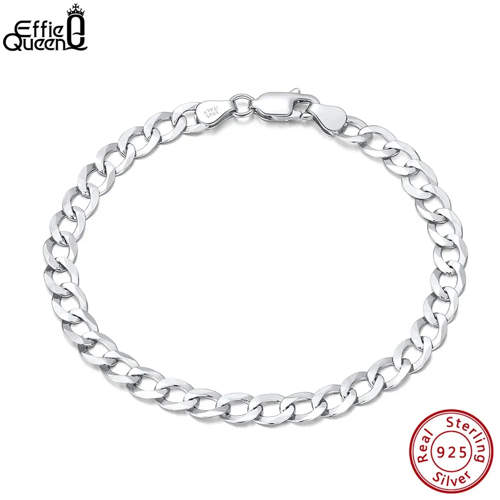 Strands EFFIE QUEEN 925 Sterling Silver Italian 3/5mm Cuban Link Curb Chain Bracelet for Women Men Fashion Cuban Bracelet Jewelry SB123