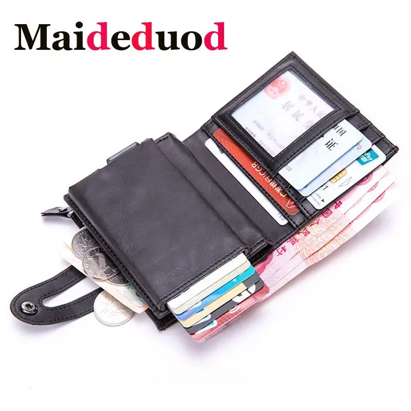 Holders 2020 Portefeuille de support de carte de crédit RFID en aluminium pour hommes Id Habilleur à glissière Poss à main porte-clés Portefeuille en cuir RFID Mini portefeuille