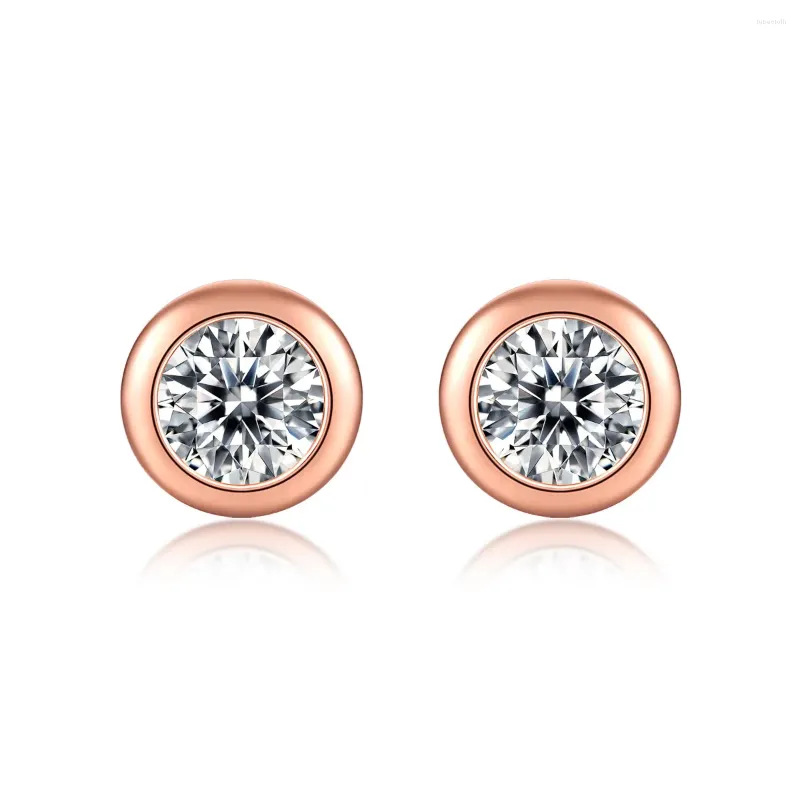 Stud Earrings Rose Gold Round Excellent Cut Total 1 Carat Diamond Test Passed D Color Moissanite Silver 925 Wedding Jewelry