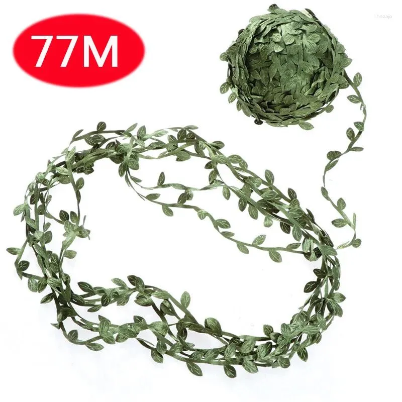 Flores decorativas 77 metros de hera artificial Willow Garland Fake Plants Green pendurada trepadeiras para a parede de festas casamentos em casa decoração externa interna