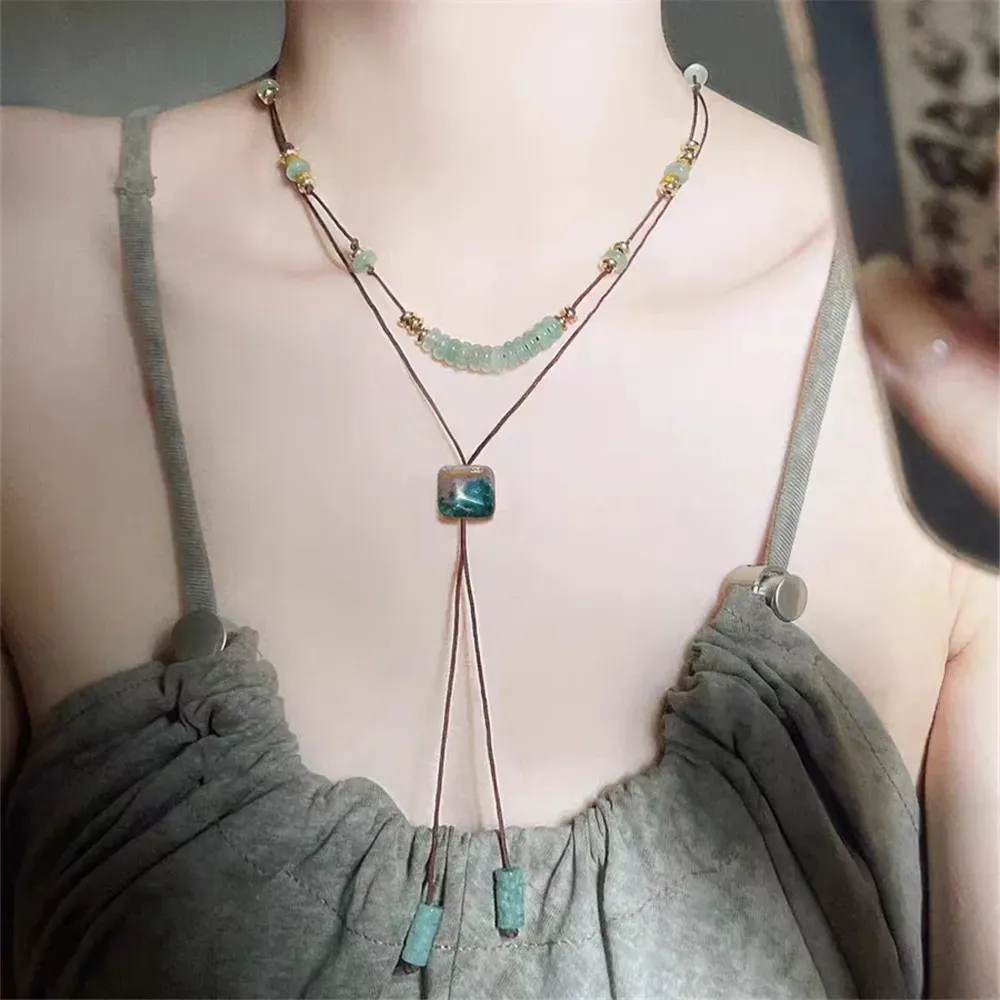 Colliers originaux faits à la main vintage en pierre naturelle en pierre verte aventurine verts femmes empilement collier tissé corde et ethnique bijoux de luxe