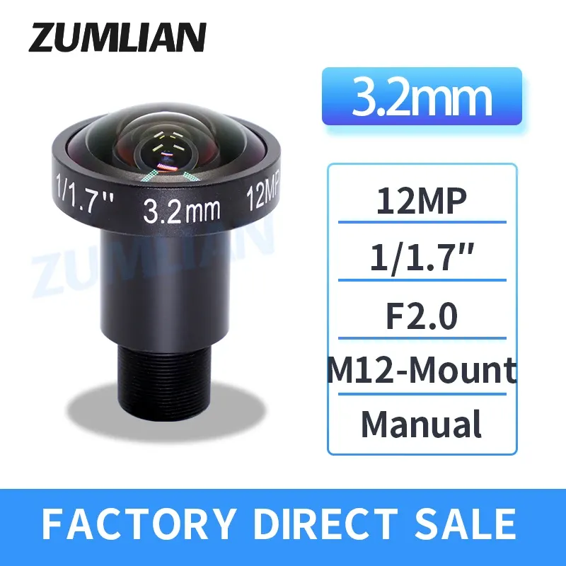 Obiektyw Zumlian Fisheye M12 obiektyw 3,2 mm makro soczewki 12MP 1/1,7 cala IMX226 Czujnik F2.0 M12 Z mocowaniem IR 650NM dla obiektywu 4K kamery