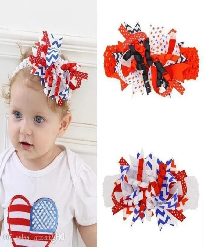 Baby Girls Us Independence Day Bow Headbands Kids Elastic Wide Grosgrain Ribbon Flower Hairbands 4th Of July Hair Accessories Kha47526555
