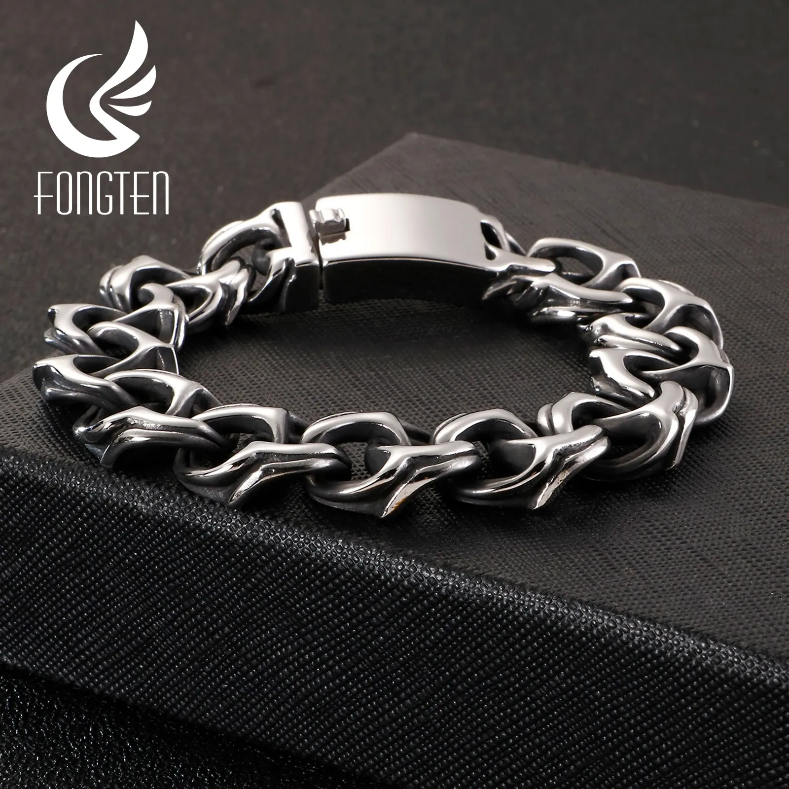 STRANDS FONGEN 22 cm bedelarmband voor mannen roestvrijstalen gravure totem ketting bangle armbanden mannelijke zilveren kleur sieraden