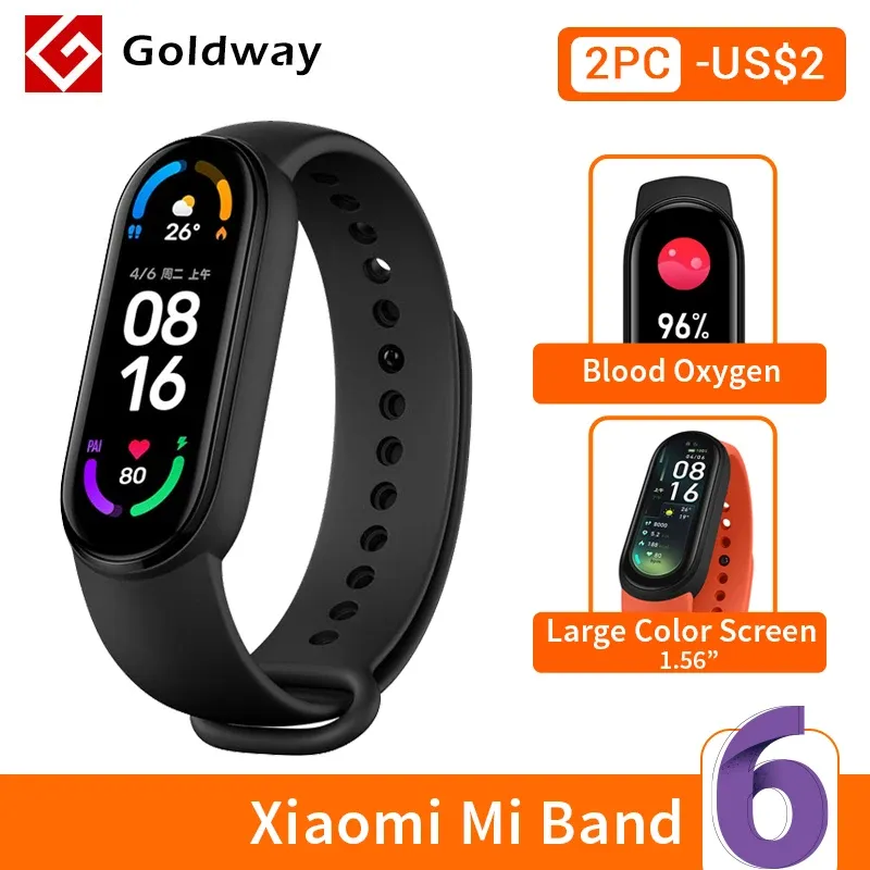 Wristbands Xiaomi Mi Band 6 Smart Bracelet 5 Color AMOLED Screen Miband 6 Blood Oxygen Fitness Traker Bluetooth Waterproof Smart Band