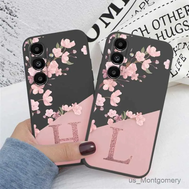 Cell Phone Cases Letter Flower Phone Case For Galaxy A34 5G Shockproof TPU Bumper Soft Silicone Back Cover For A 34 Fundas Black