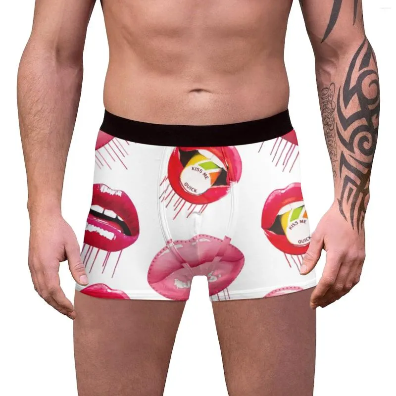 Underpants Undwear mutande da uomo San Valentino sexy labbra rosse Stampa pugili Underpant classici mutandine elastiche a bassa vita.