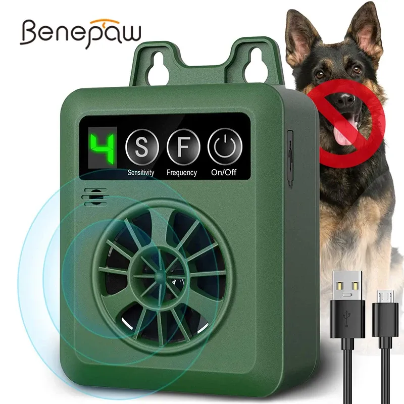 Dissuasifs Benepaw SAFE Ultrasonic chien Écorce dissuasif USB rechargeable 4 Niveau réglable APPECRIATION ANTIR ANTER ANTER ANTERS jusqu'à 15 m