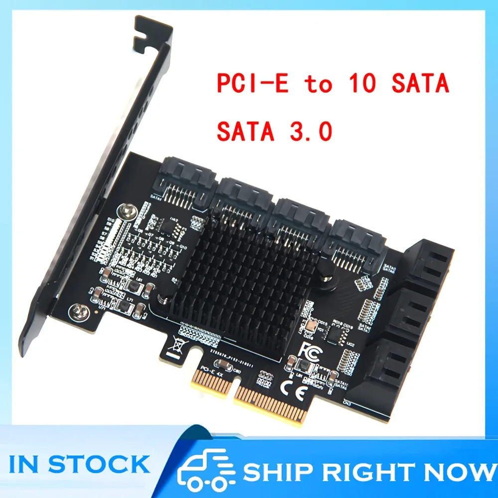 Kort 10 Port PCIe SATA -kortserver PCI Express 6Gbps Adapter Lägg till med kylfläns för HDD SSD -expansionskort